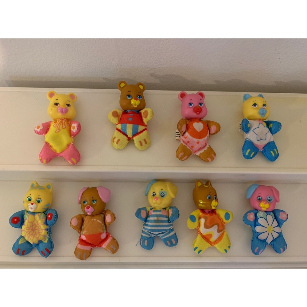 9 Vintage 1989 Lewis Galoob SO SMALL Babies Mini Beanie Cats Bears Dog Lion.